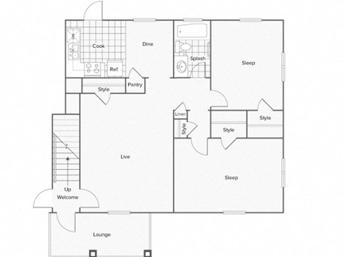 Three bedroom 2 bathroom floor plan at Venue at Carrollton, Carrollton, Georgia